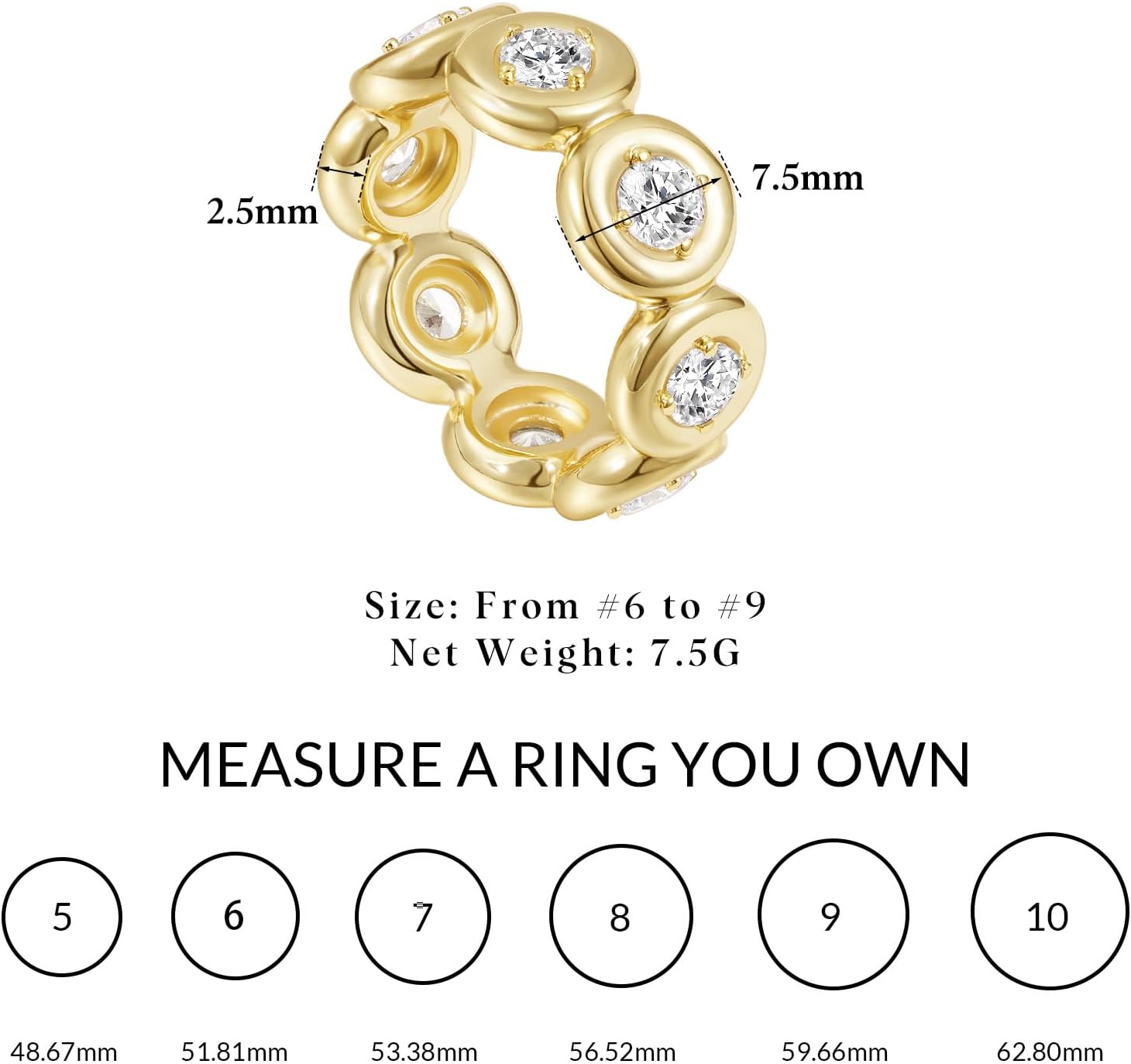 KissYan Band Ring for Women, 14K Gold Plate Dainty Pave Pear or Circle CZ Eternity Thick Chunky Engagement Statement Ring Valentine Fashion Gifts