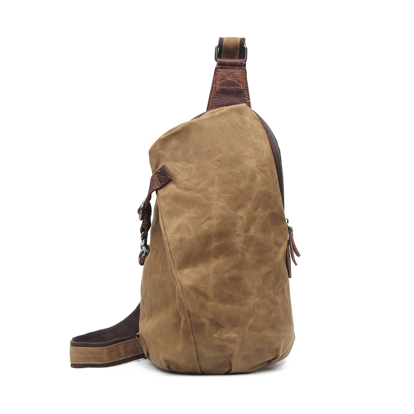 FANDARE Retrò Zaino Monospalla Tela Zaino Spalla Zaino Tracolla Uomo Borsa a tracolla Sling Bag Borsello a tracolla per Trekking Ciclismo Viaggio Piccolo Zainetto Cachi