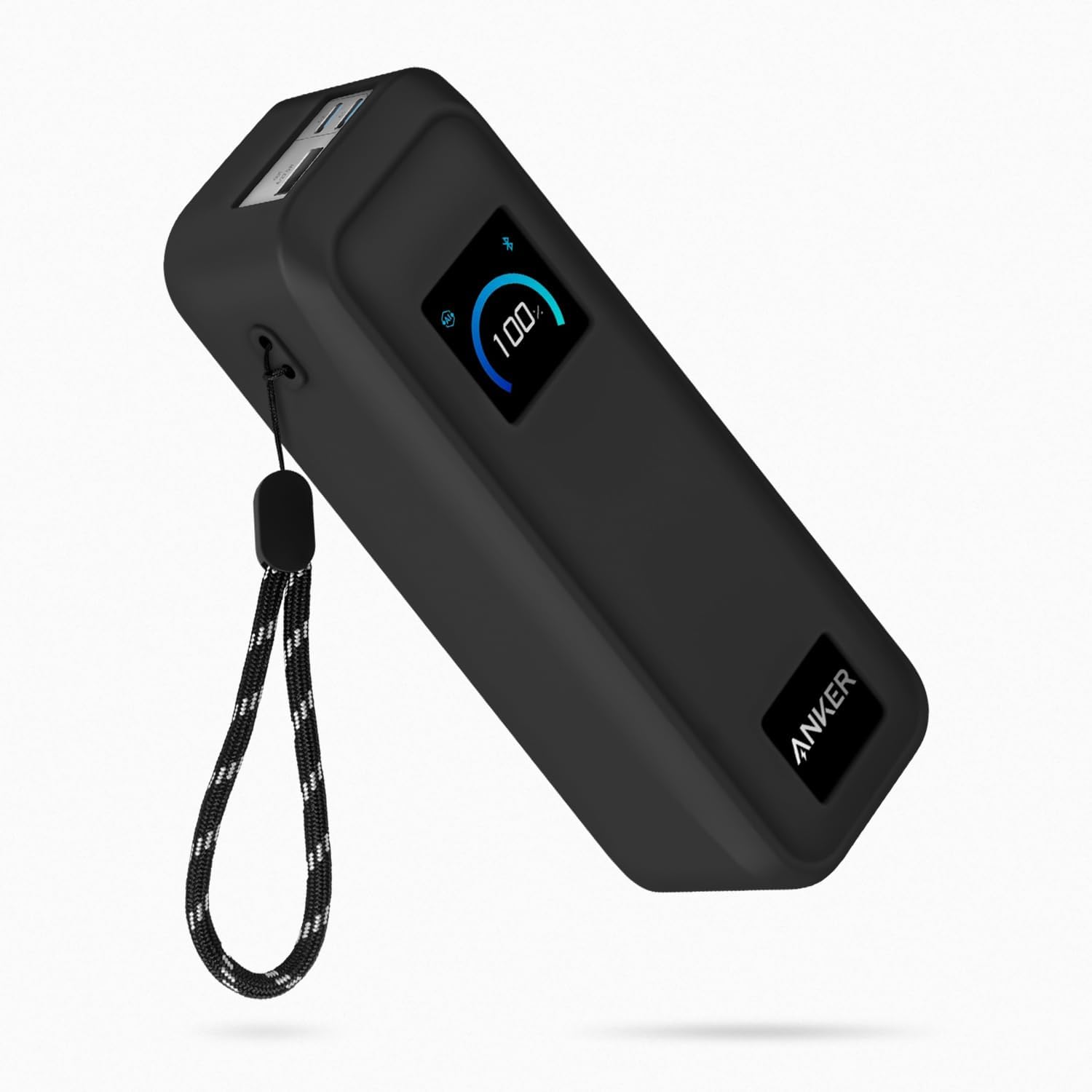 Geiomoo Soft Silicone Case for Anker Prime Power Bank 20100mAh Charger 220W, Flexible Scratch Resistant Cover with Lanyard (Black)