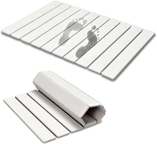Foldable Stone Bath Mat, 23.6x15.5 Inch Super Absorbent Diatomaceous Earth Mat, Non-Slip Quick Drying and Easy to Clean for Bathroom, White