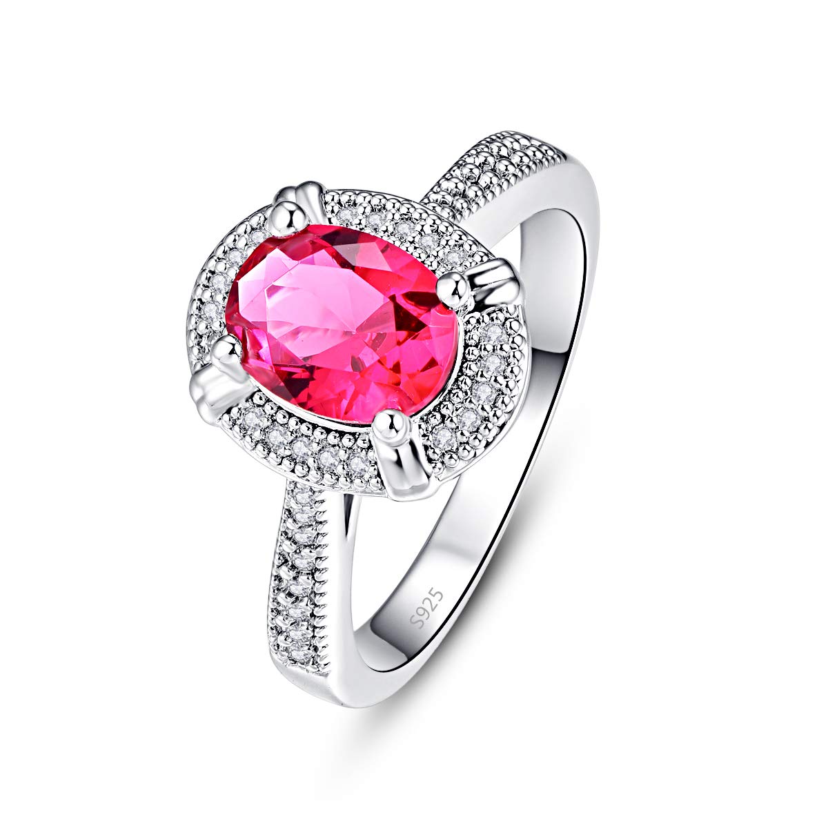 Empsoul 925 Sterling Silver Created Oval Cut Ruby Spinel Cubic Zirconia CZ 4-Prong High Polish Mystic Engagement Wedding Ring for Women Size 6