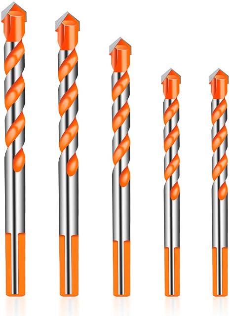 5PCS 12mm Masonry Drill Bits Set, Extra Tough Masonry Drill Bit Set Pack with Diameter 6, 8, 10, 12mm, Hole Saw Drill Bits kit for Concrete, Brick Wall, Glass, Mirrors, Plastic, Wood, Thin Metal