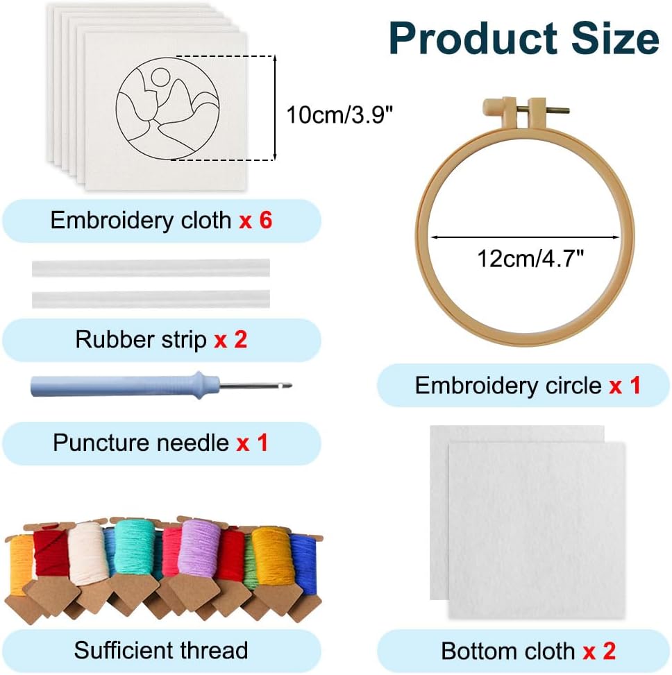 MiOYOOW 6PCS Punch Needle Coasters, Easy Tufted Rug Punch Decoration DIY Craft Supplies with Patterns and Yarns Tools for Adults Beginner