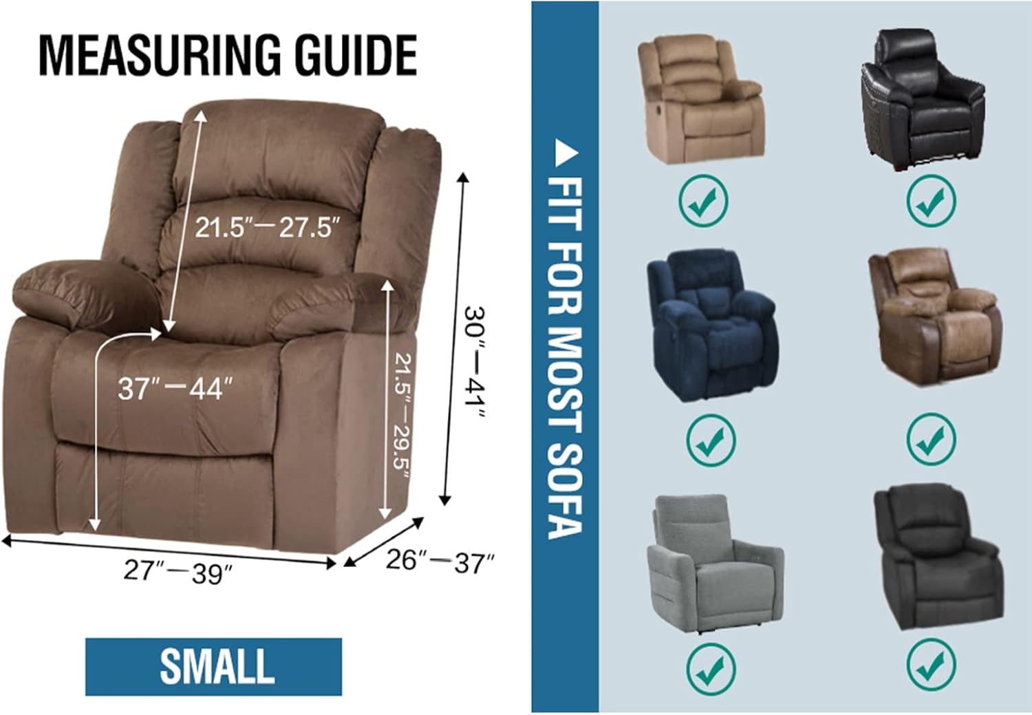 Stretch Recliner Chair Covers, 4 Pieces Soft Recliner slipcover ecliner Covers for Recliner Chair Sofa Cover Recliner armchairs Non-Slip Washable Recliner Chair Cover Furniture Protector