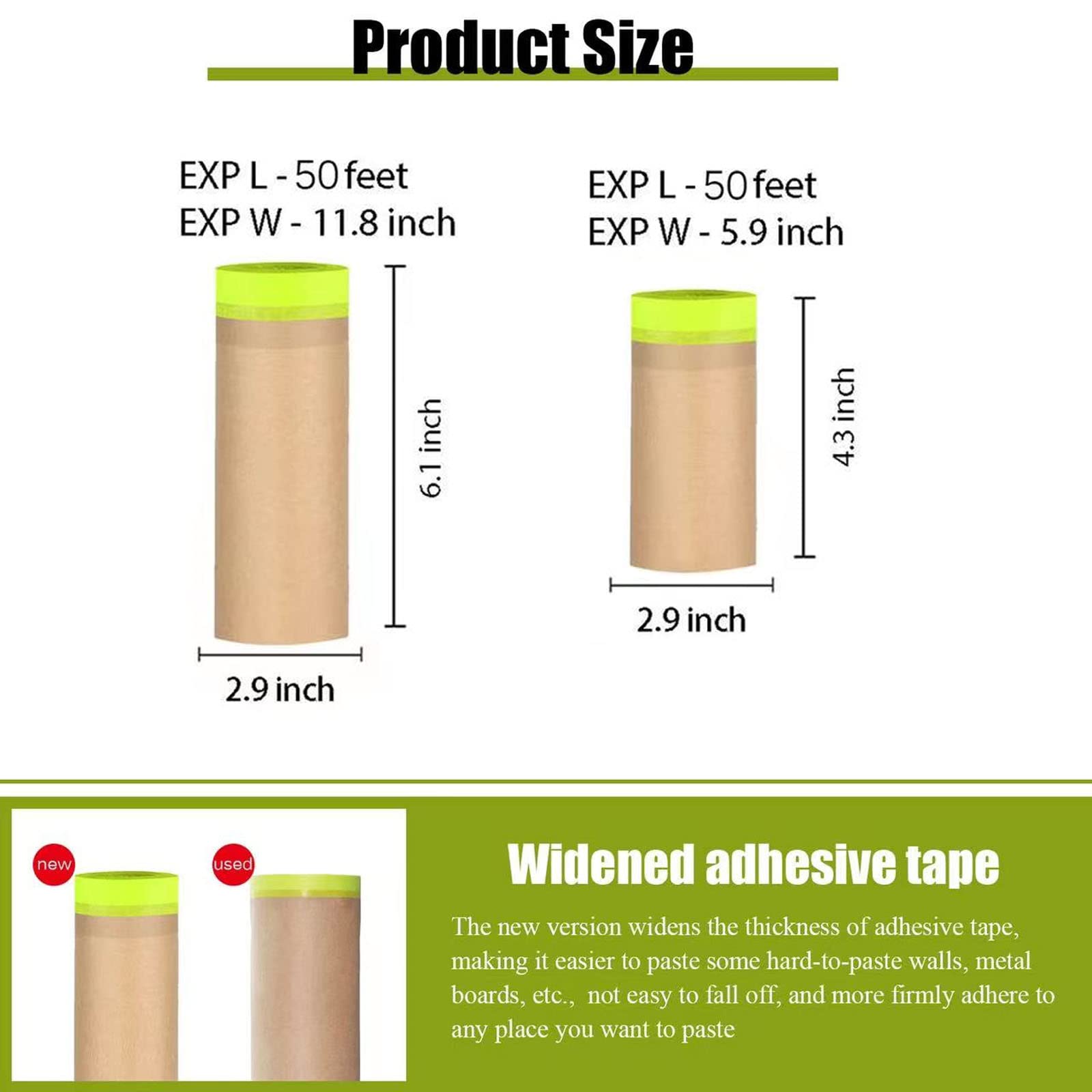 Tape and Drape, papel de enmascarar de 12 pulgadas x 200 pies para pintar, papel de enmascarar precintado con adhesivo, cinta de pintura, papel de cubierta de protección de automóvil para