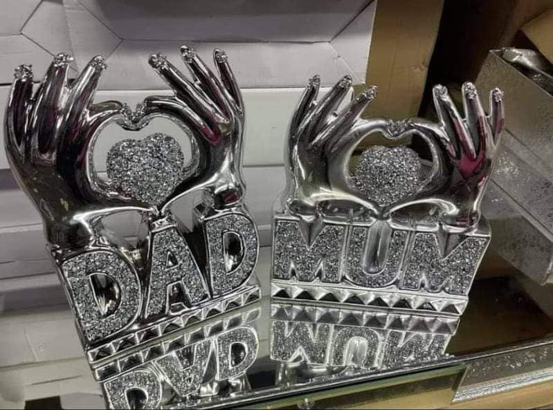 Biznest Mom & Dad Heart Hand Silver Crushed Diamond Crystal Ornament ...