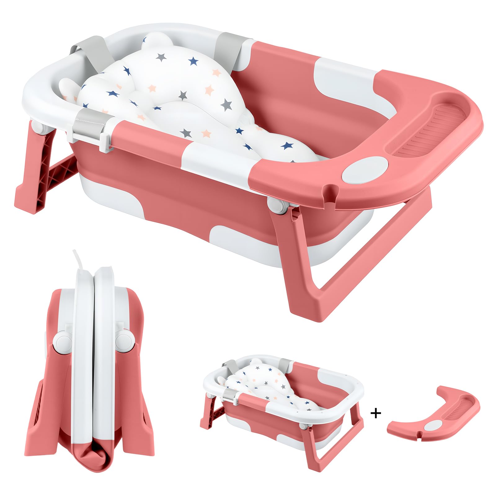 LN COZY CORNER Foldable Baby Bathtub with Seat Support – Portable Collapsible Infant Bath Tub for Newborn to Toddler (0–36 Months), Non-Slip Safe Baby Bathing Tub (Red)