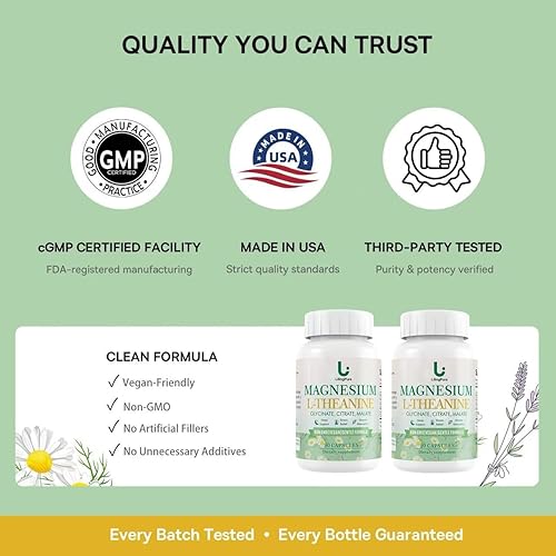Miniatura 6 de Complejo de magnesio con L-teanina 200 mg de triple magnesio + 100 mg de L-teanina Sueño, alivio del estrés y apoyo muscular 90 cápsulas