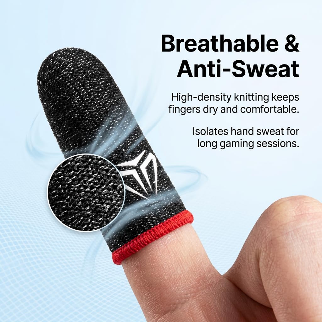 Lot de 12 Doigtiers pour Jeu Mobile, 6 Paires de Finger Sleeve Gaming Haute Sensibilité en Fibre Conductrice, Protège Doigt Anti-Transpiration Respirant pour Tous Écrans Tactiles, Accessoires Gaming M
