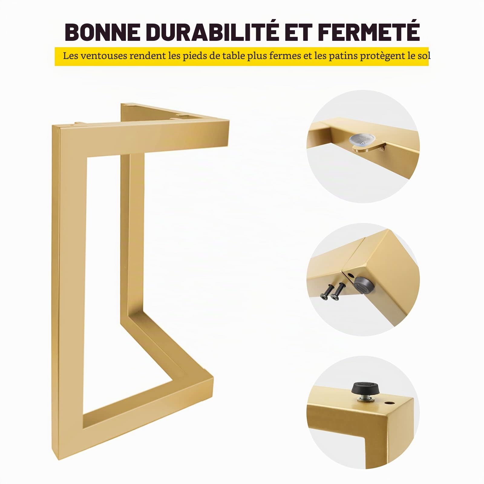 Pied Meuble Scandinave Pied de Table Industriel DIY Pieds pour Table avec Vis + Protège Pieds (Forme en V-H71cm, Jaune brunâtre)