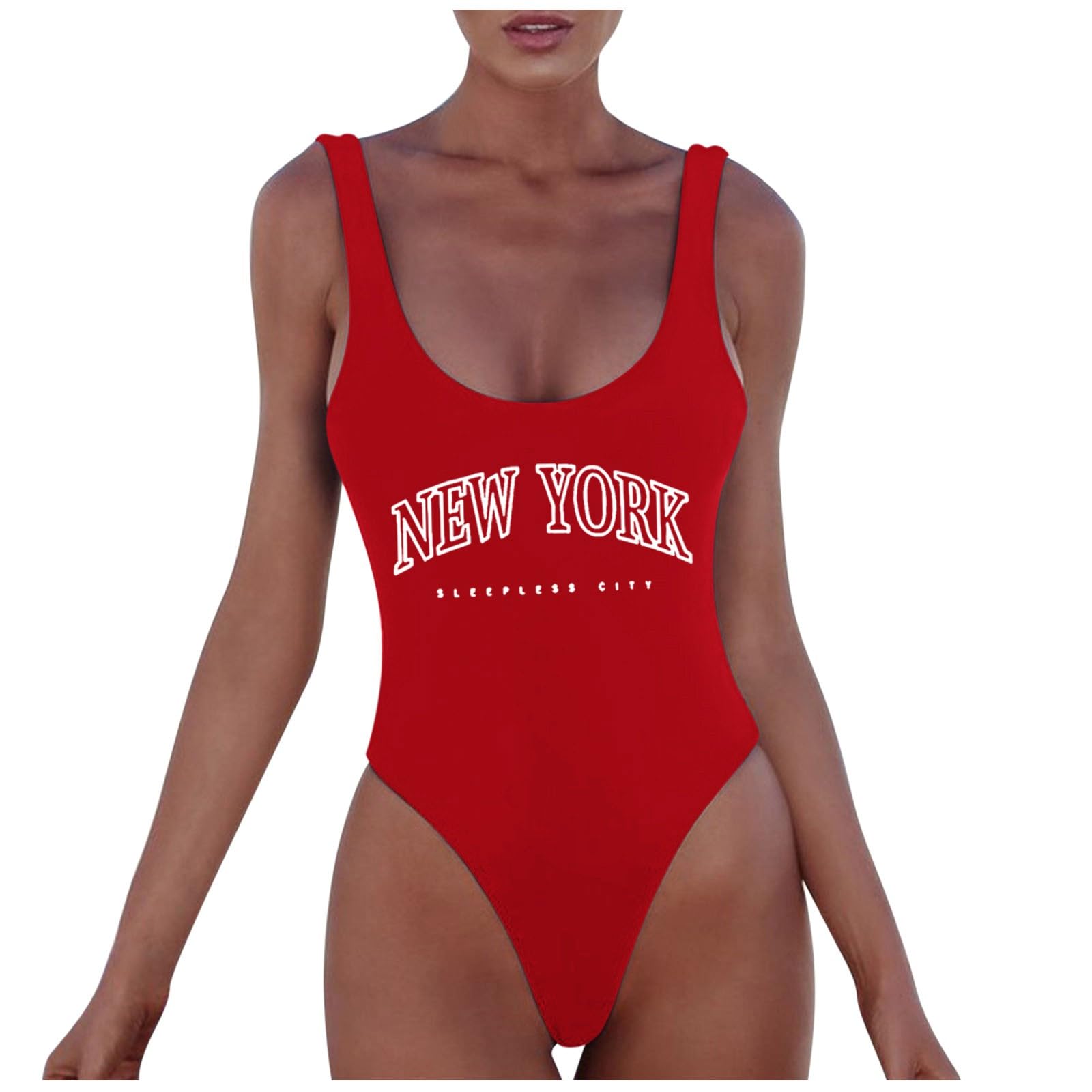 Damski strój kąpielowy z dekoltem w serek, modny nadruk liter, seksowne bikini, strój kąpielowy, kąpielowy, bez rękawów, bez pleców, fioletowy, S