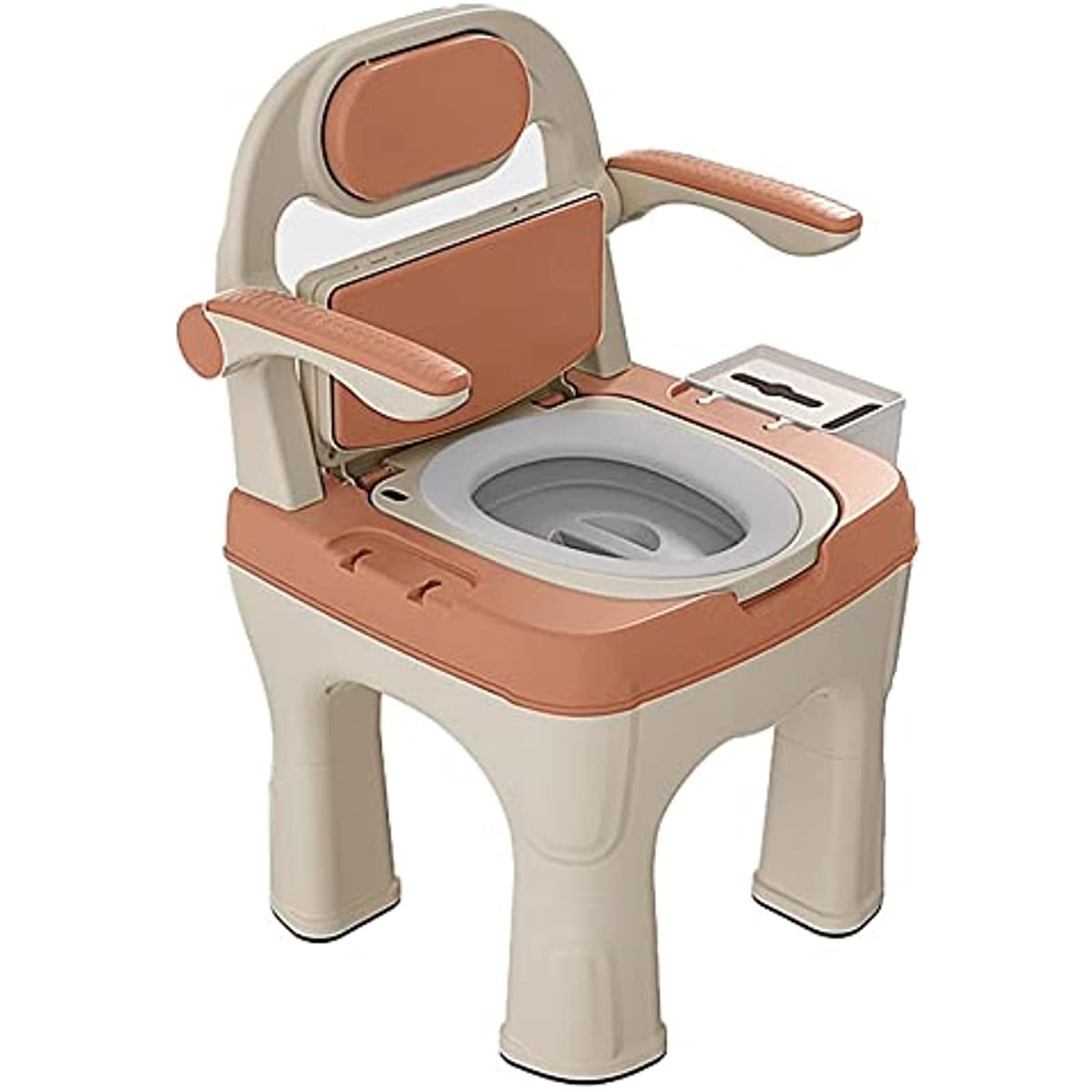 Gthtuhfd Brown Bedside Toilet Chair, Bariatric Drop Arm Bedside Commode Chair With Soft Backrest And Padded, Anti Rollover Commode Potty Chair Toilet Alternative For Elderly Disabled, Supports Up To 660 Lbs