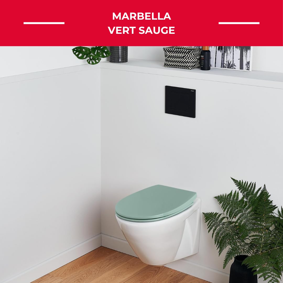 Wirquin 20724244 Marbella - Asiento para inodoro (termoplástico, con freno de caída, desmontable, forma de U, color verde salvia, termoplástico)
