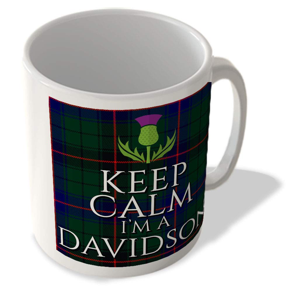 Mcmug White - Keep Calm I'm A Davidson - Davidson Modern Tartan - (Thistle) - Scottish Mug, Ceramic, 11Fl.oz.