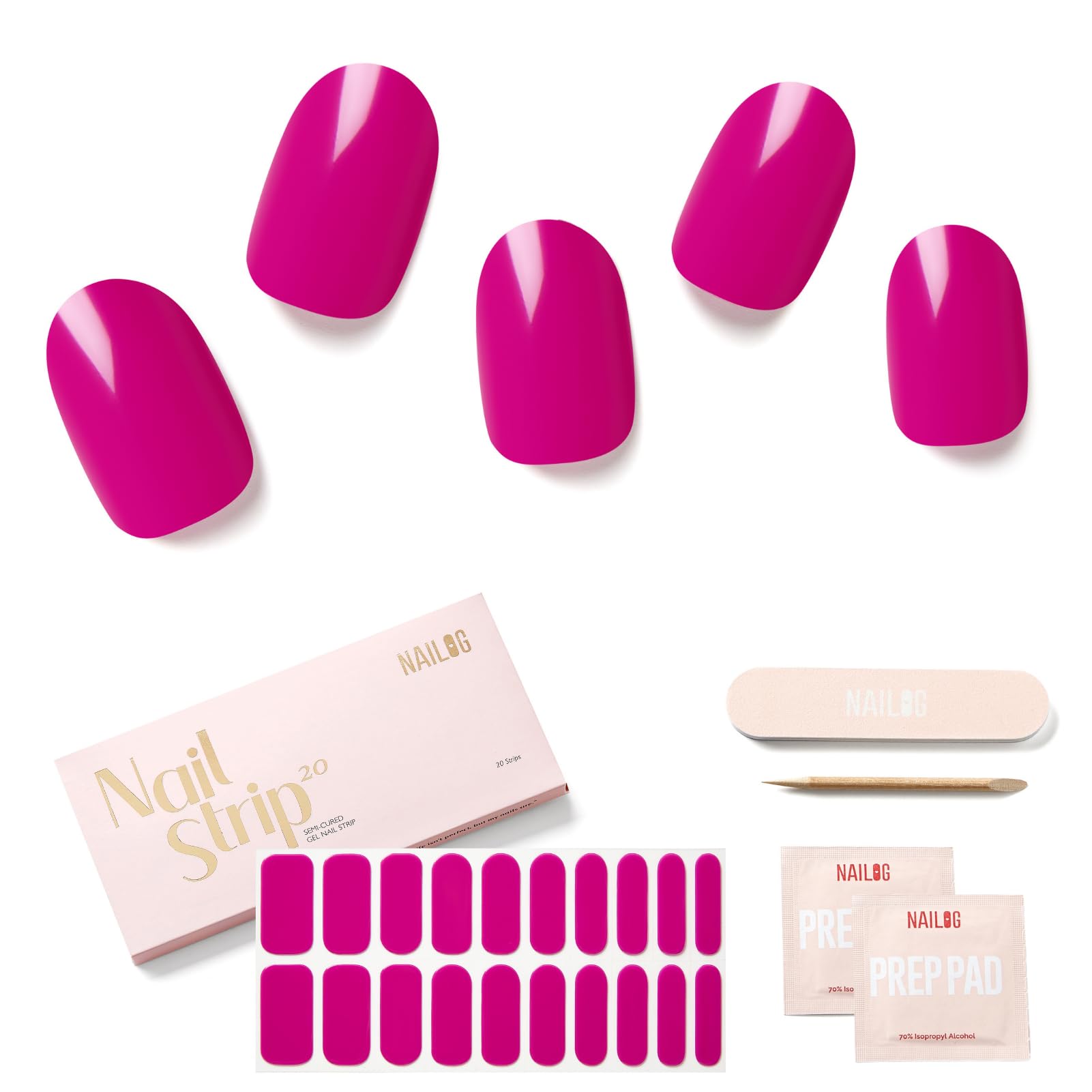 NAILOG Autocollant Ongle Gel UV | 20Pcs Faux Ongles Autocollants Adhesif | Semi-durci Vernis Autocollant Ongles UV Pour Nail Art, Magen