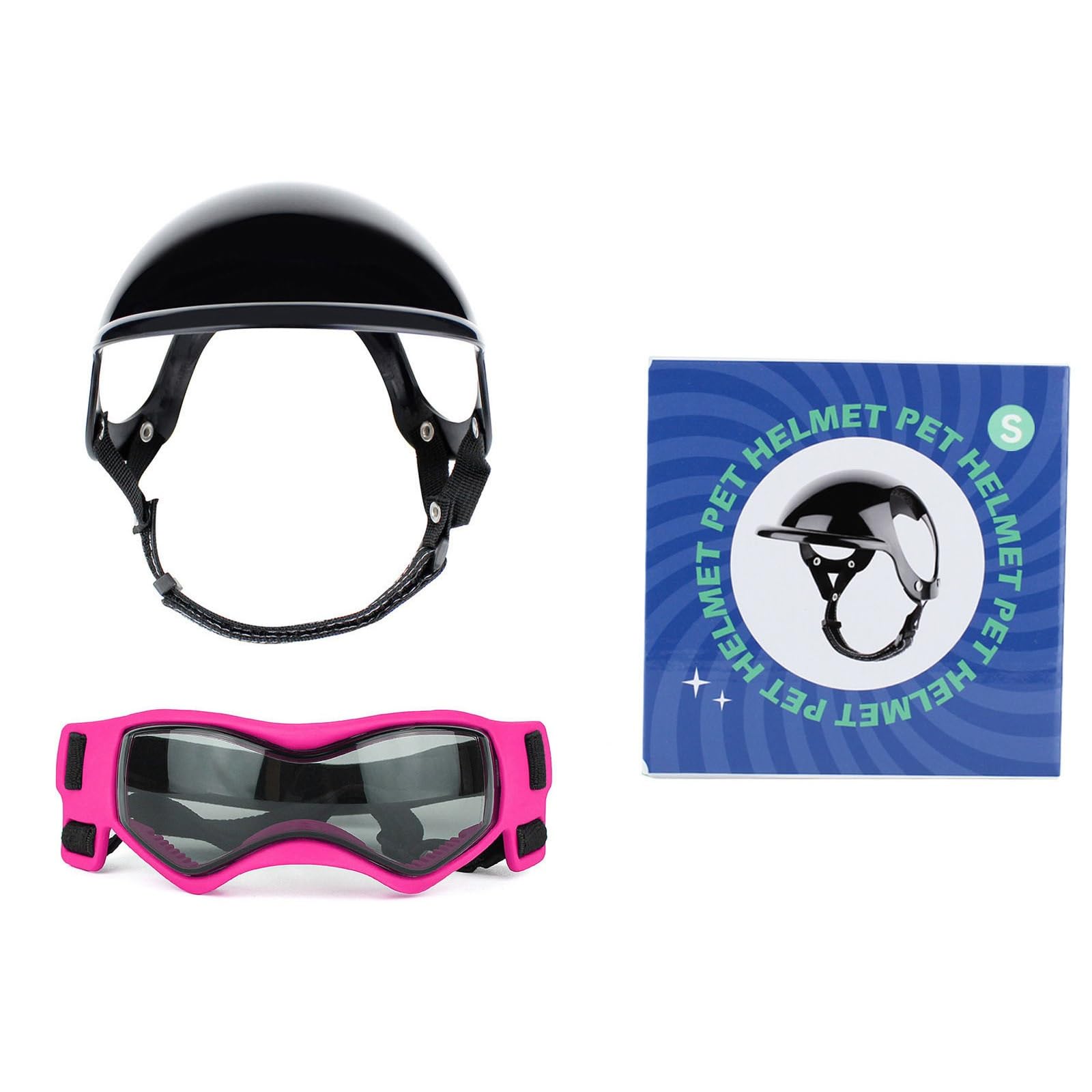 Ensemble lunettes chien et casque moto animaux rose ajustable