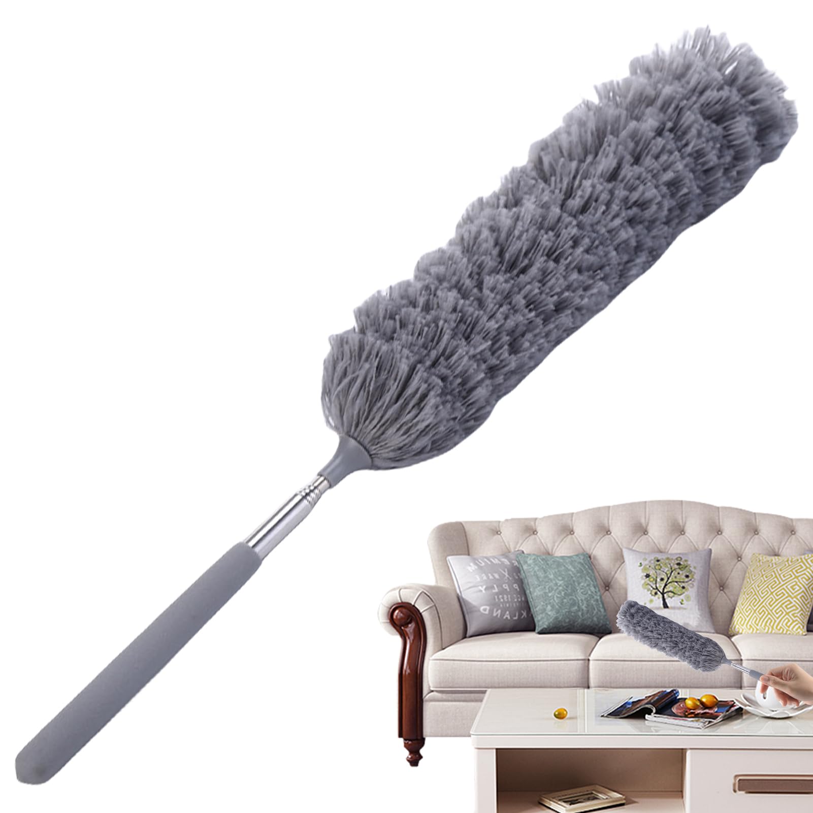 Ariou Grey Telescoping Duster, Flexible And Bendable Cleaning Tool, Retractable Dust Duster, Reusable Fibre Dusting Brush, Cobweb And Ceiling Duster With Ergonomic Telescoping Poole For Car, Furniture