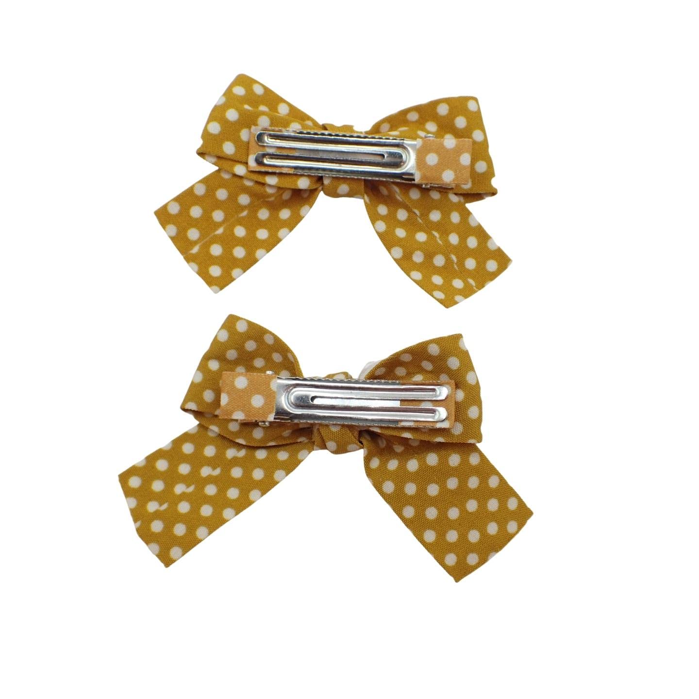 Topkids Accessories 2pc Hair Bows Set Stylish Fashion Cute Bow Hair Clips Alligator Beak Bow Hair Slides Party Festival Hair Accessories Girls Children's Women's Wedding (Ochre Polka Dot) - Image 2