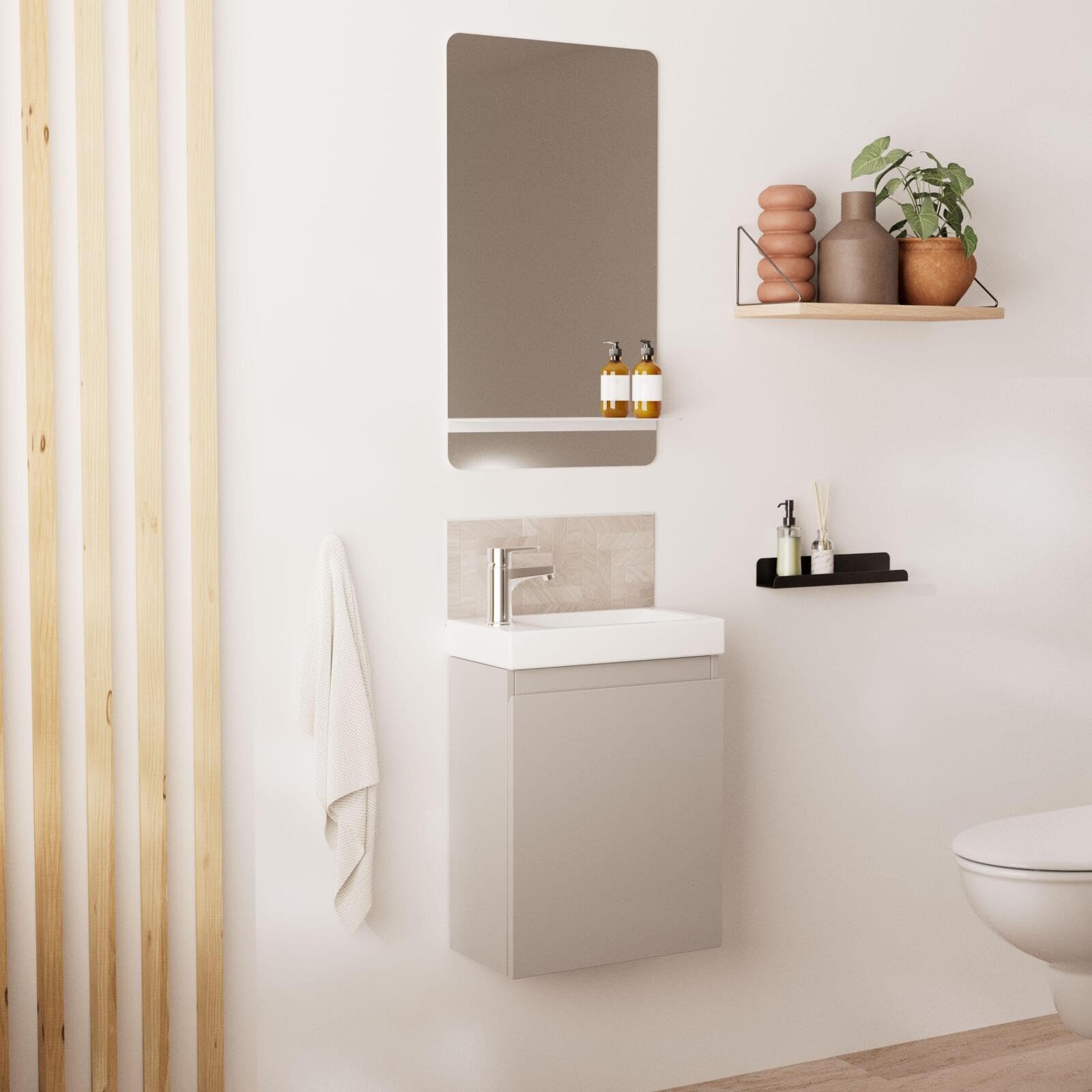 Lave-Manos Lisa + Espejo L40 cm con Estante Blanco