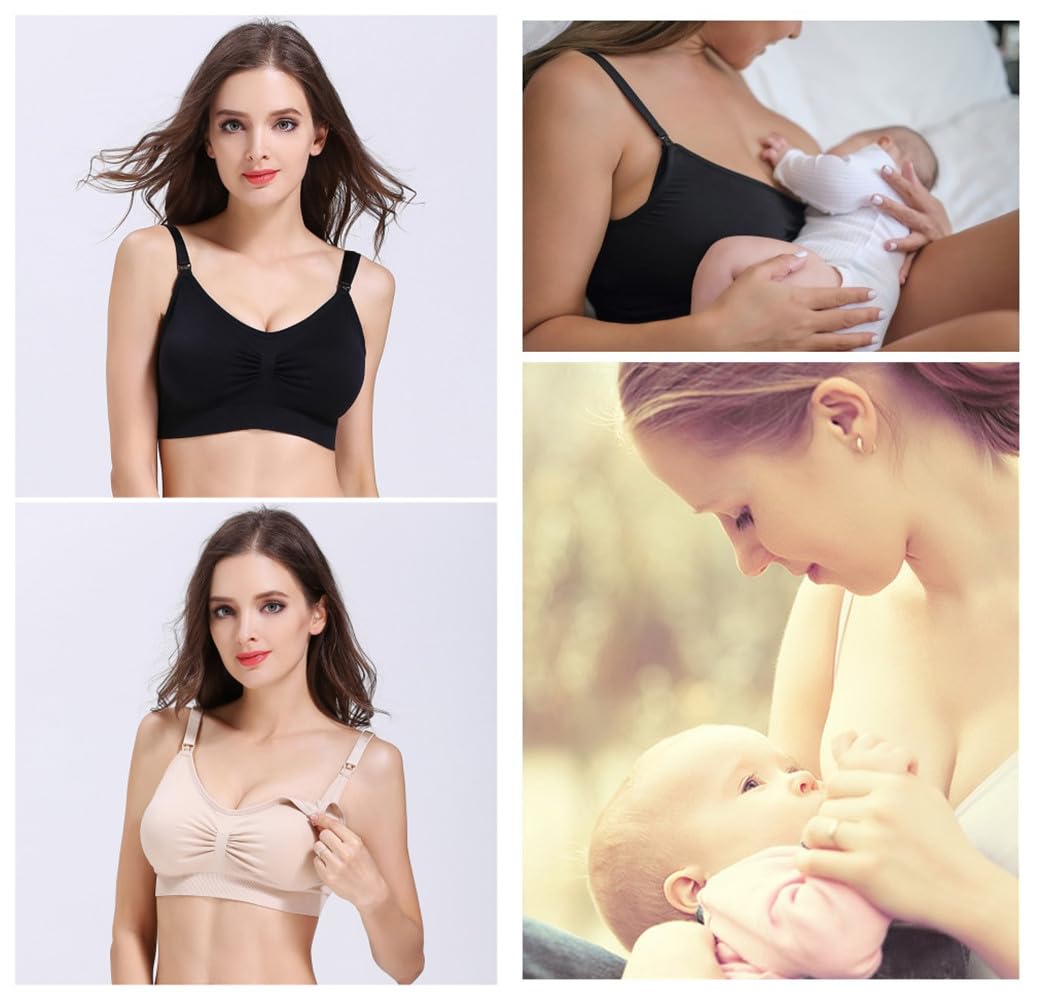 3 PCS Reggiseno Allattamento Senza Ferretto, Reggiseno Premaman Morbido e Traspirante Reggiseno Bra Donna e Senza Cuciture Supporto per Allattamento con Estensione