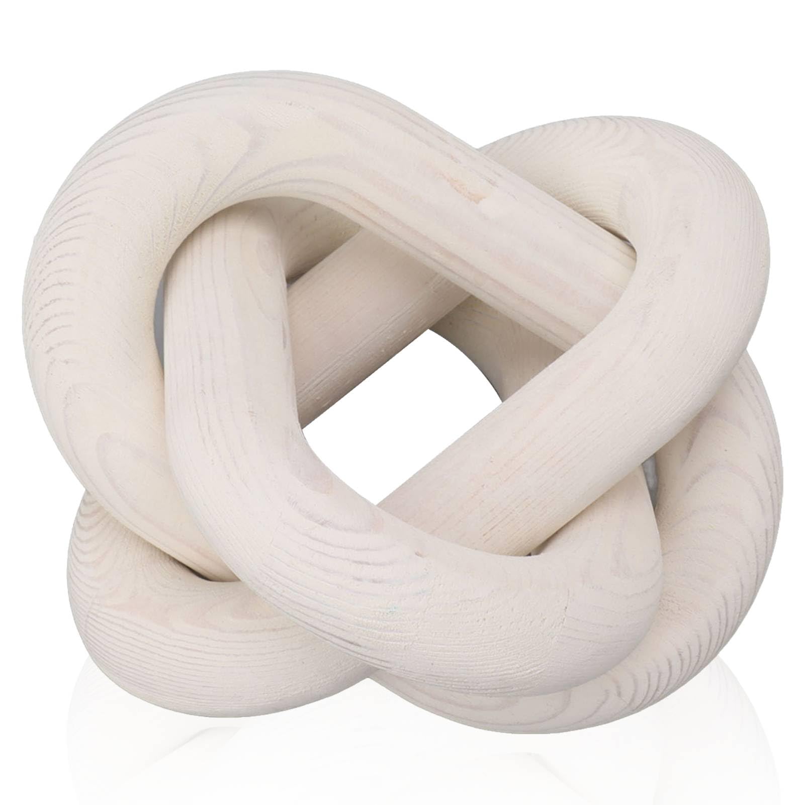 Decoración de nudo de madera tallada a mano blanca con cadena de 3 eslabones rústica bohemia
