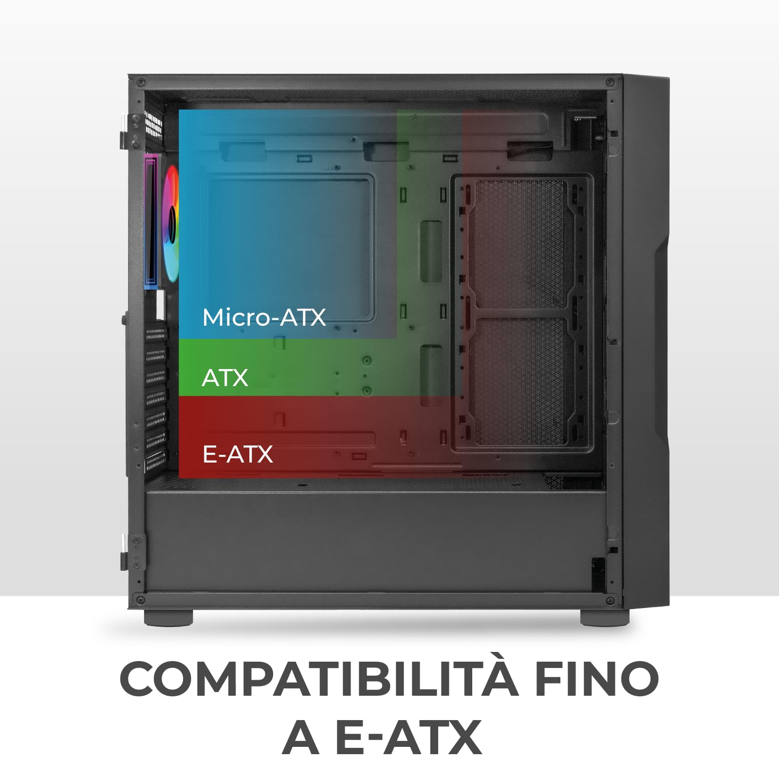 Noua Smash SK100, obudowa PC do gier ARGB Mid-Tower E-ATX, 4 wentylatory PWM ARGB 120 mm, obsługuje grzejniki 360 mm, panel przedni i panel boczny ze szkła hartowanego