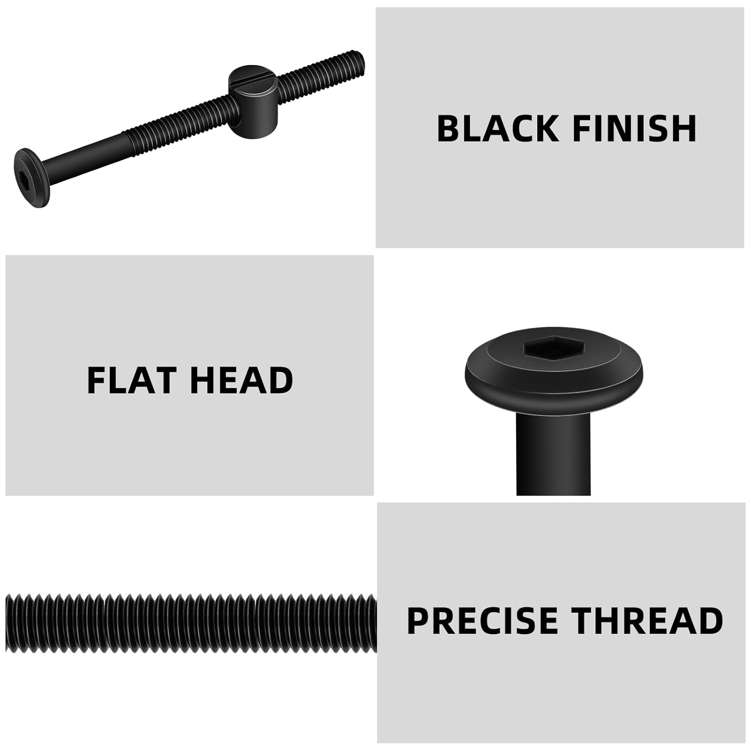 MewuDecor M8 x 110mm Black Flat Head Socket Head Screw Furniture Bolts and Barrel Nuts, with Allen Wrench Perfect for Furniture, 10 Sets