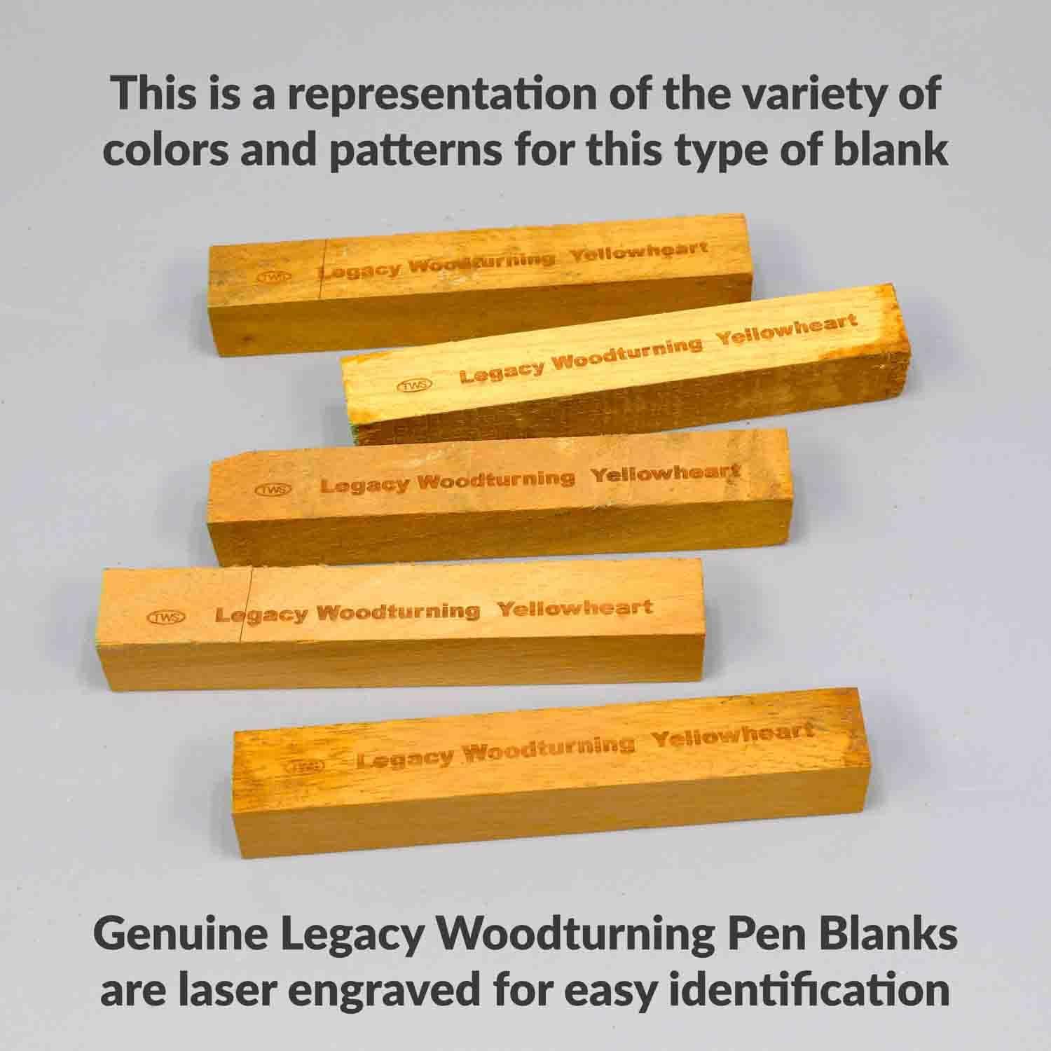 Legacy Woodturning, Yellowheart Wood Pen Blank, 3/4" x 3/4" x 5", Pack of 10