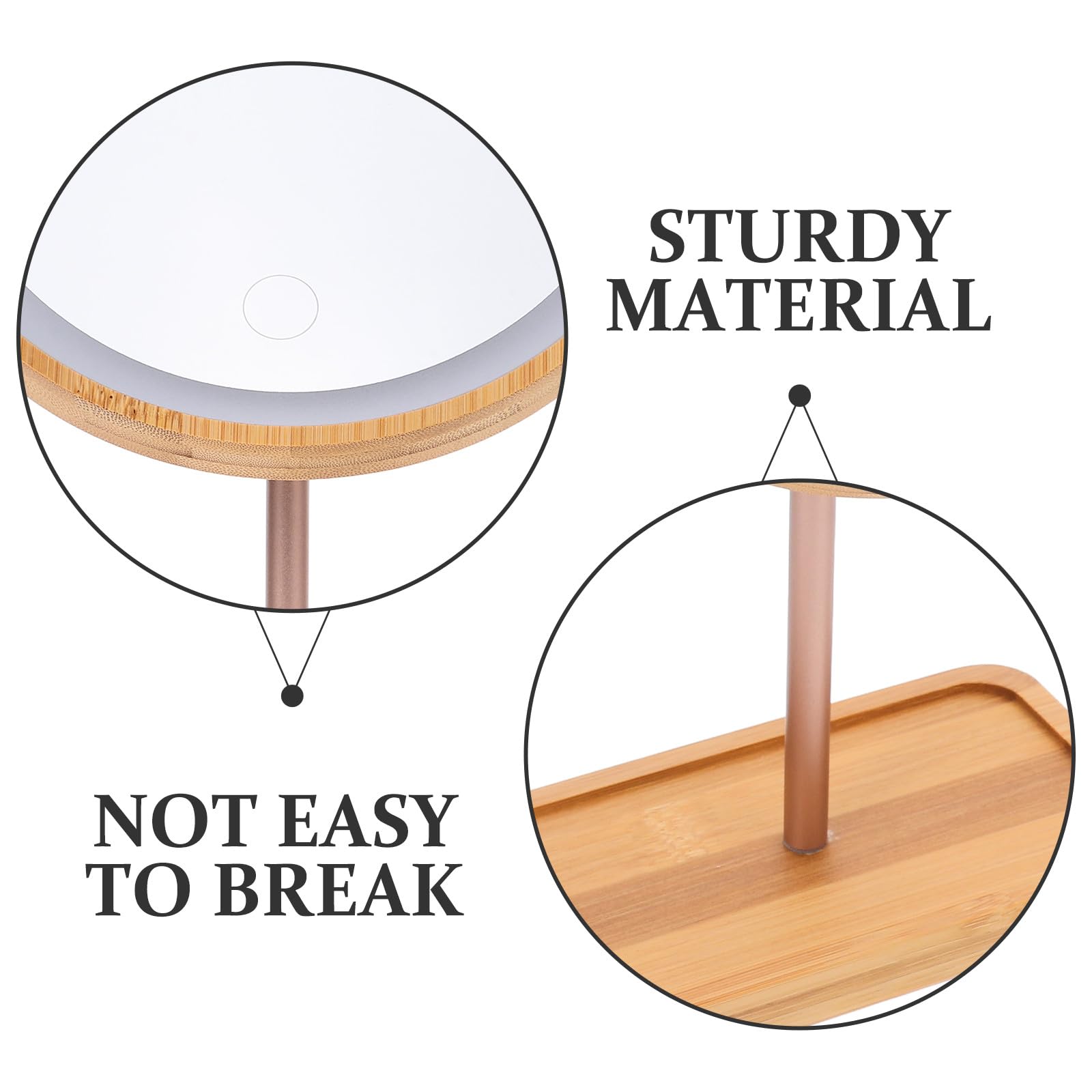 Angoily Miroir de Maquillage Rechargeable 1200ma Lumineux en Bois avec Lampe LED Intégrée et Plateau Style Moderne pour Coiffeuse et Plan de Salle de Bain