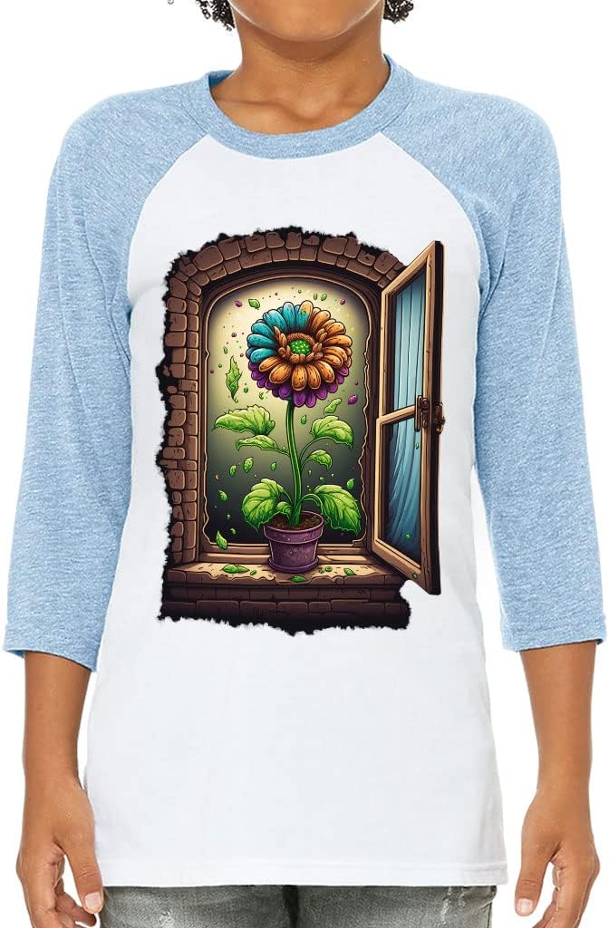 Colorful Flower Kids' Baseball T-Shirt - Cute 3/4 Sleeve T-Shirt - Beautiful Baseball Tee