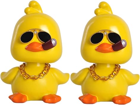 IBWell Cute Yellow Duck Car Ornaments Funny Duck Car Toy, Bobble Head Doll for Car Dashboard Decorations Accessories Smoking 2PCS
