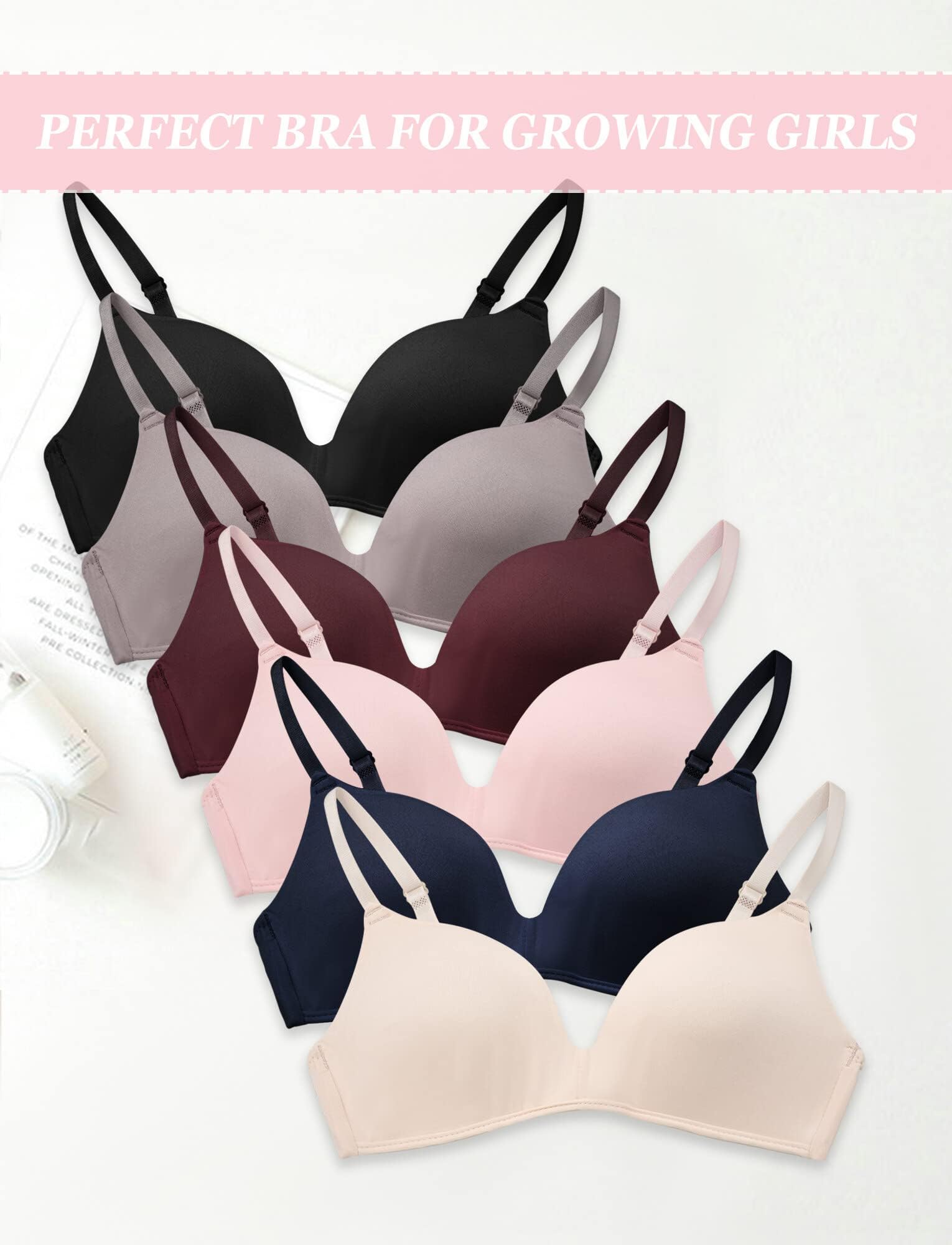 BHS für Mädchen Teenager Bra 6er Baumwolle Bralette Ohne Bügel Unterwäsche für Kinder Mädchen Sport-BH mit Verstellbarem Schultergurt