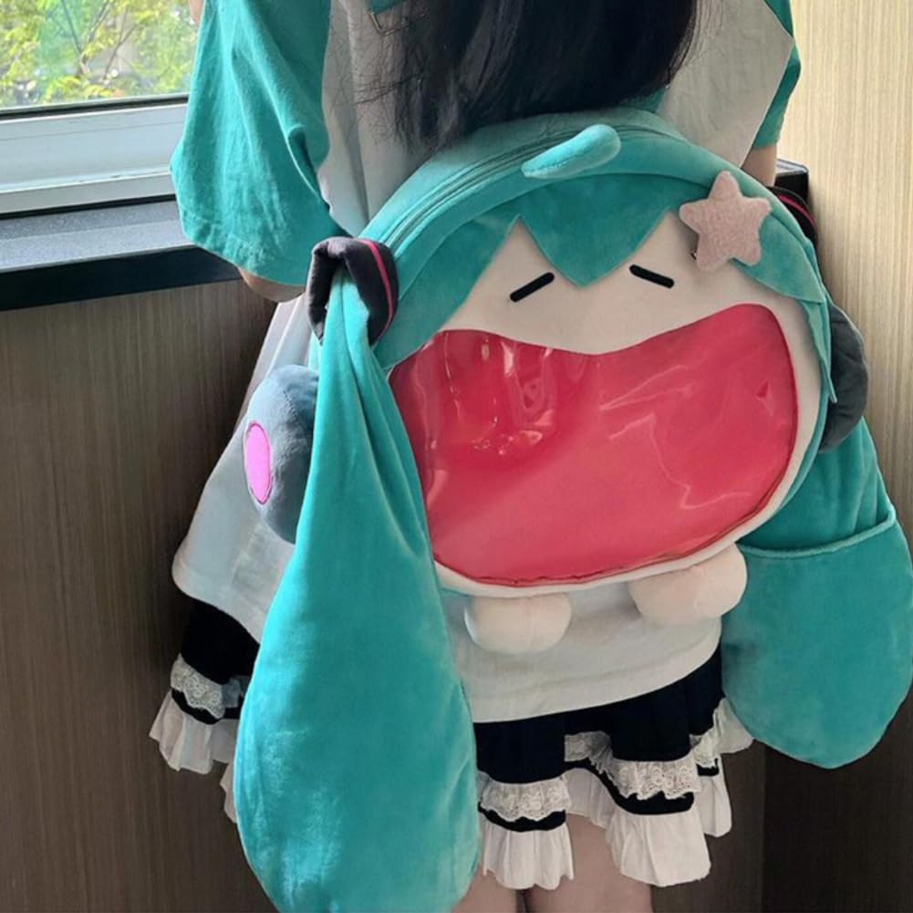 Zhongkaihua Miku - Zaino in peluche a tema anime, 46 x 32 cm, per cosplay, badge, fan, collezionisti, uso quotidiano, regalo di compleanno