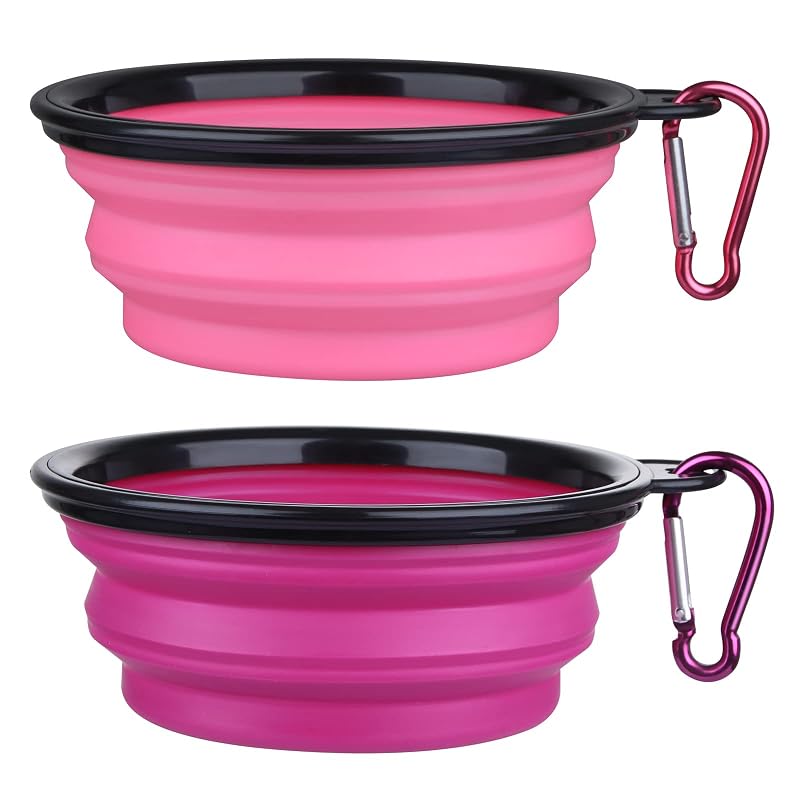 Tigelas dobráveis para viagem para cães e gatos SLSON, plástico, Rosa + Roxo, tamanho pequeno, pacote com 2