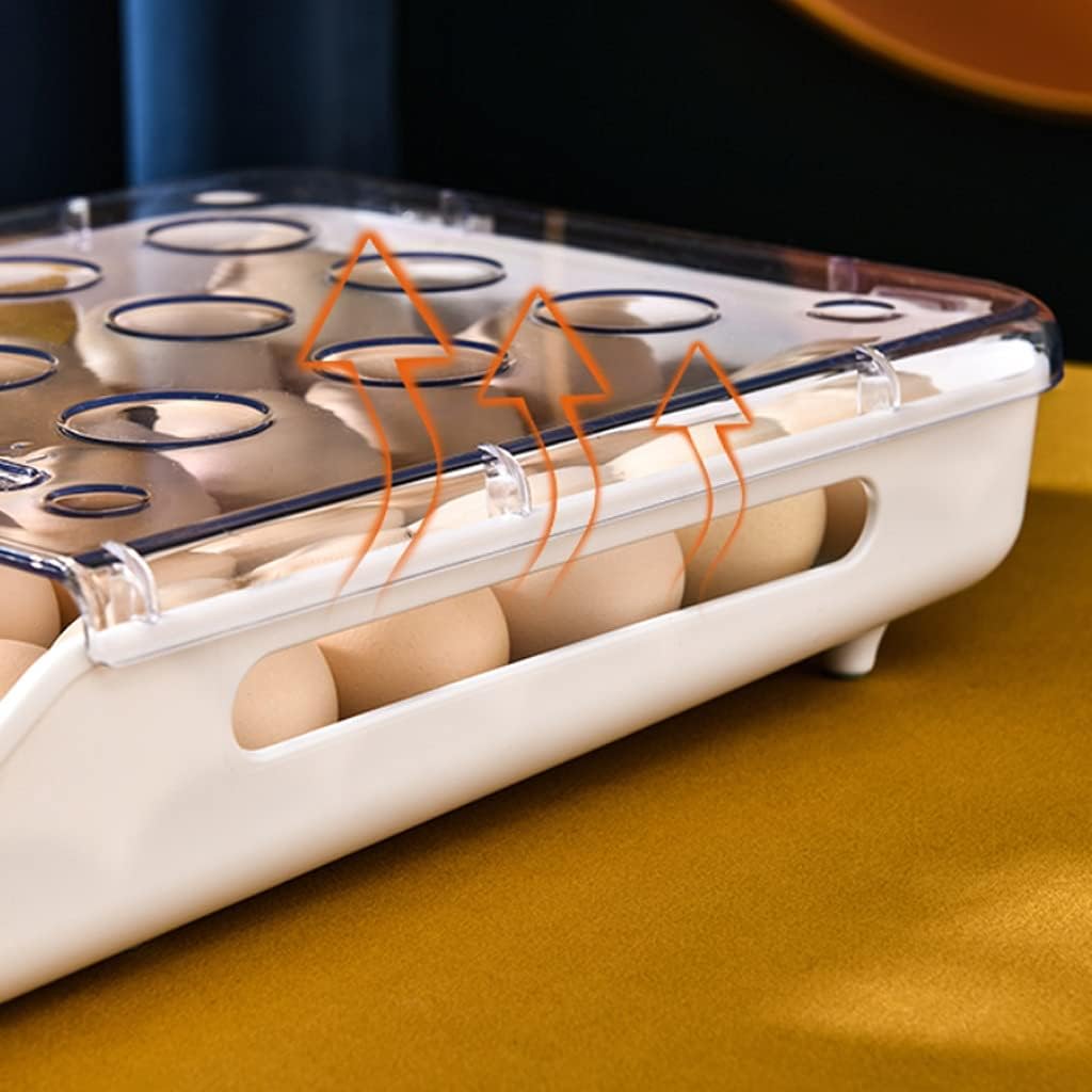Plastic Egg Storage Box, Automatic Rolling Tray, Fresh-keeping, Portable with Date Scale