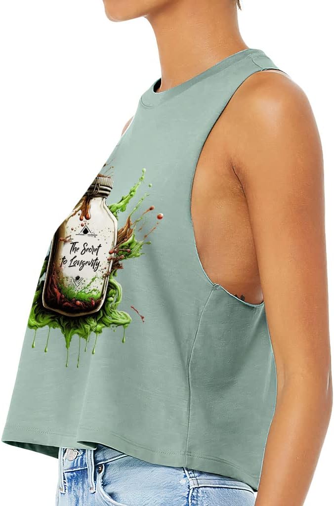 The Secret of Longevity Racerback Cropped Tank - Art Women's Tank - Unique Tank Top