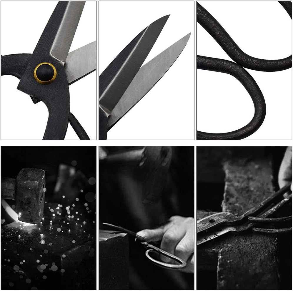 AssemHome Sharp Bonsai Scissors Indoor Gardening Tools Pruning Shears Springsteels Black 8 Inch for Hand Trimming of Flowers Plants