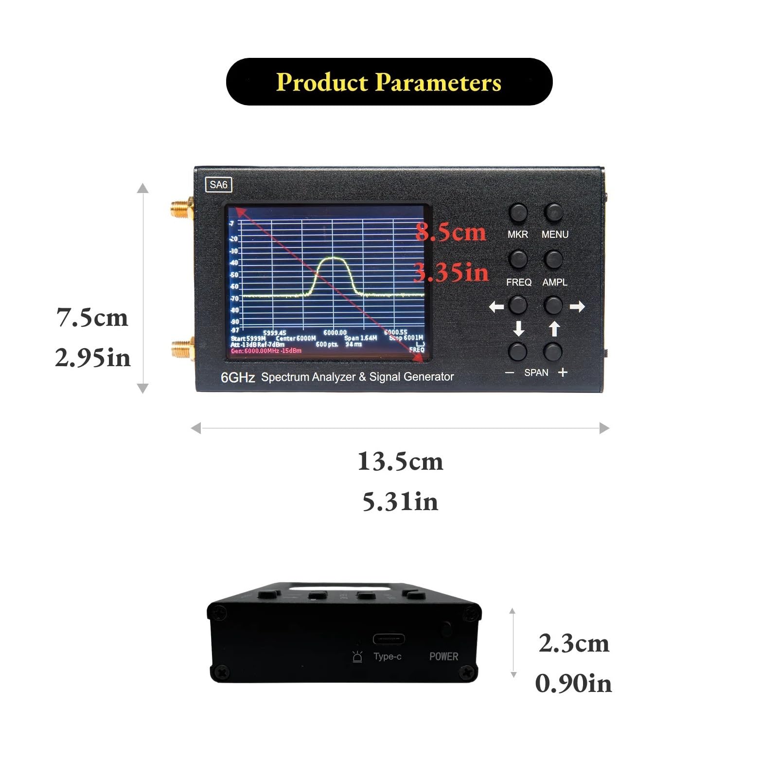 Analizzatore di spettro portatile SA6 6GHz, generatore di segnale 2in1, con touch screen da 3,2 pollici, controllo PC, for officine di laboratorio(SA6-2)