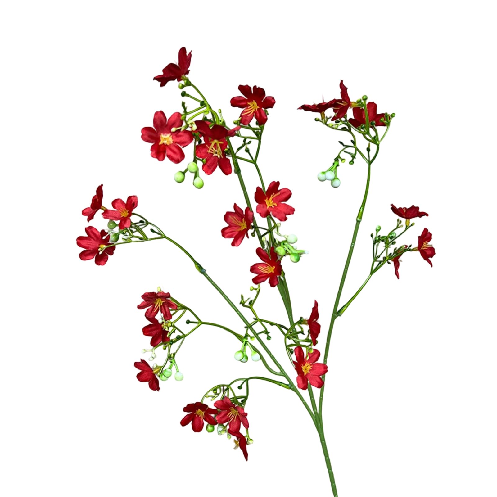 Tuxoiou Artificial Flowers, 3-Fork Long Stem Faux Silk Flower Branch, Realistic Fade Resistant Floral Stems for Indoor Outdoor Vase Centerpiece Decor Red