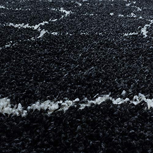 Image of AROMICK Modern Polyester Anti Slip Shaggy Fluffy Rug and Carpet for Living Room, Bedroom & Dining Room (5 x 8 Feet, Black Ivory)