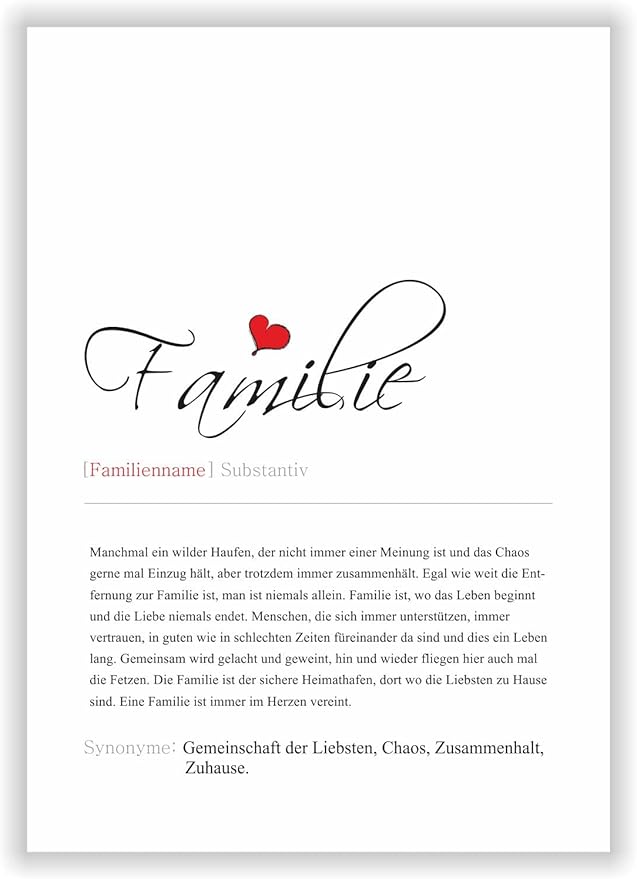 Amazon.de: Kunstdruck Synonym Definition Familie Geburtstagsgeschenk ...