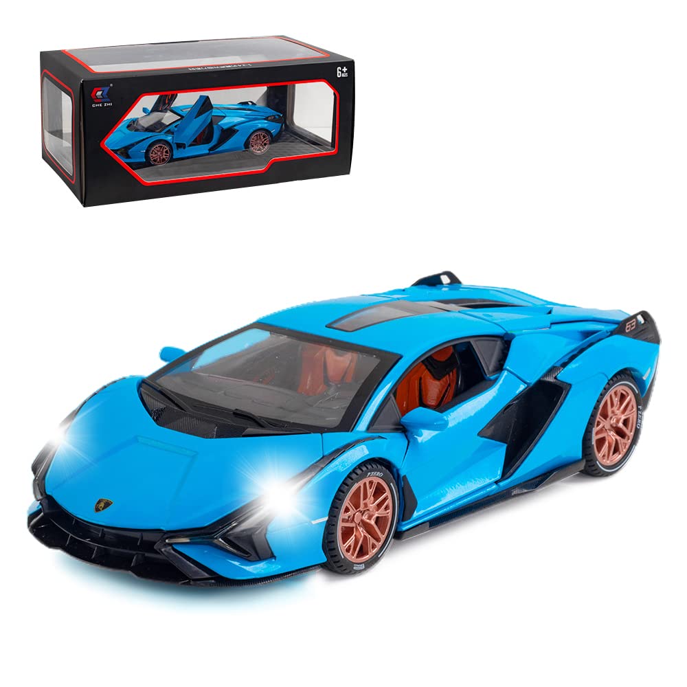 1/24 Diecast Car Toys for Kids, Zinc Alloy Lambo Sian FKP 37 Model Toy Car with Light and Sound, Pull Back Vehicles Toy Car for Toddlers Boys Girls