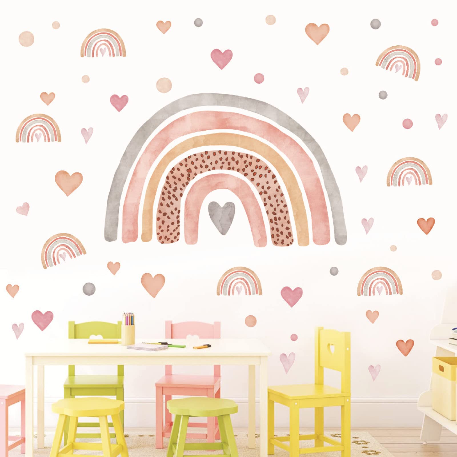 Sticker mural coeur arc-en-ciel amovible pour décorer sans abîmer les murs en location