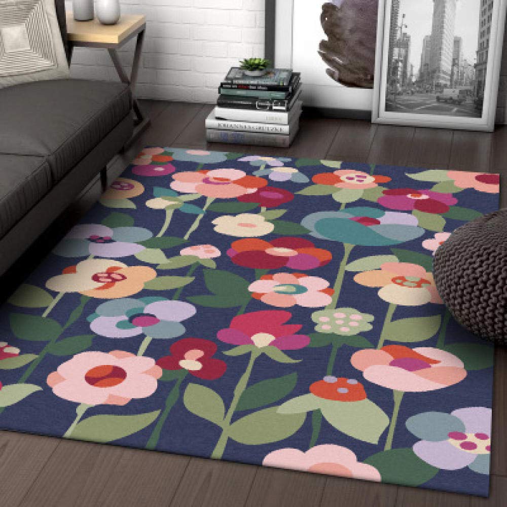 Tapis de salon bleu foncé doux 80x160 cm fleur contre le sol froid