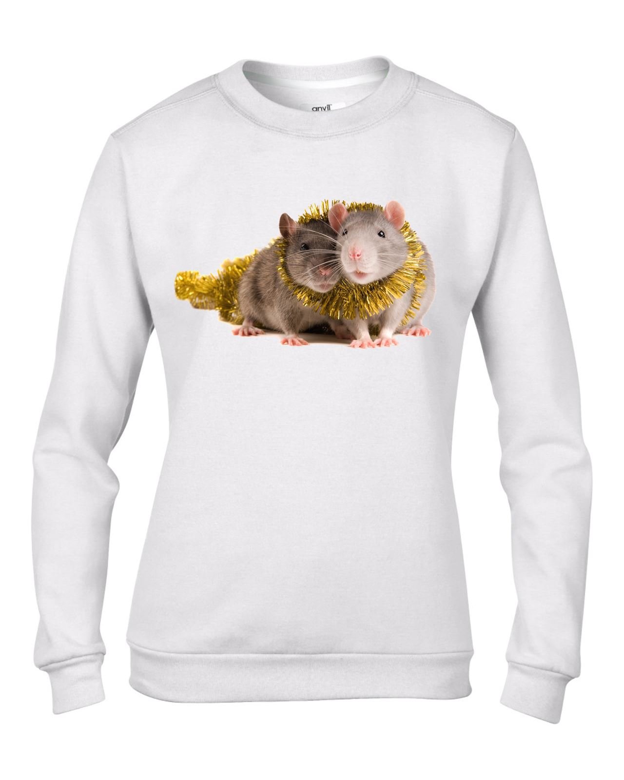 Tribal T-Shirts Pet Rats With Tinsel Christmas Women's Jumper Sweater (XL - White)