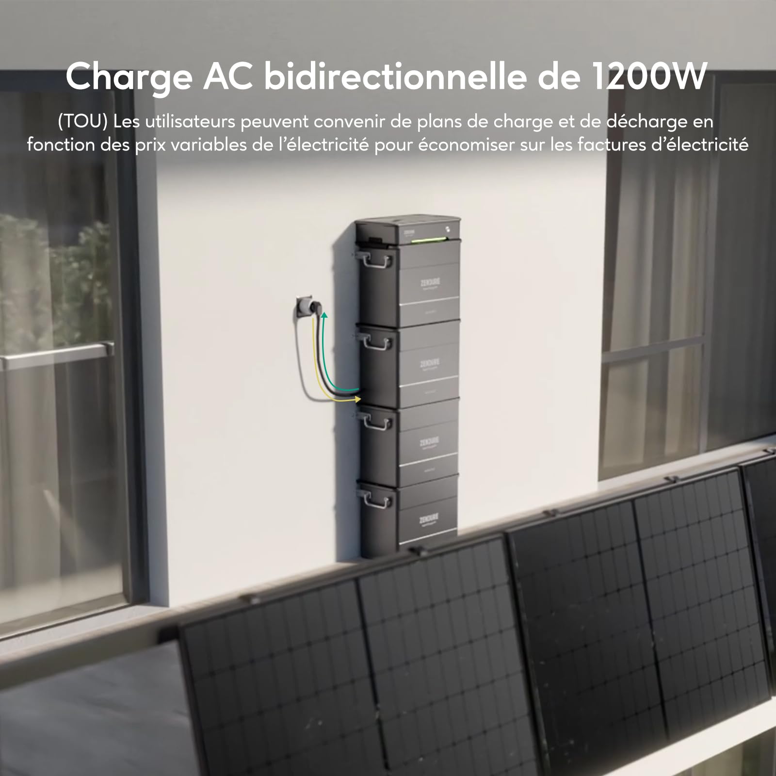 Zendure Solarflow Hyper 2000 avec AB2000L 1920Wh, Centrale Électrique de Balcon avec Entrée Solaire 1800W, HUB Intégré(Unité de Contrôle Intelligente) et Micro Onduleur, Biface Panneau Solaire 1 118W
