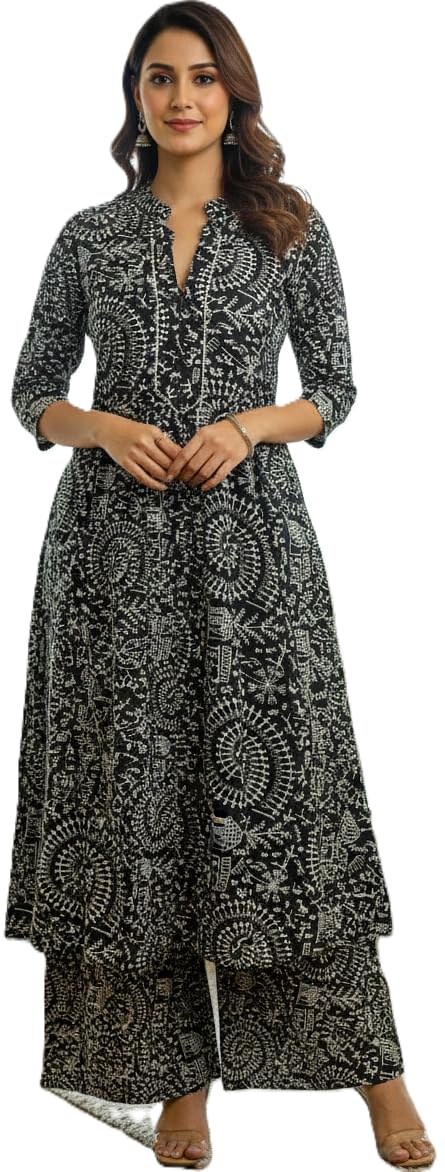 Women’s Cotton A-Line Kurta Palazzo Set | Printed Ethnic Co-Ord Set for Office Wear & Festive Look | Comfortable Breathable Fabric Kurti Pant Set for Women