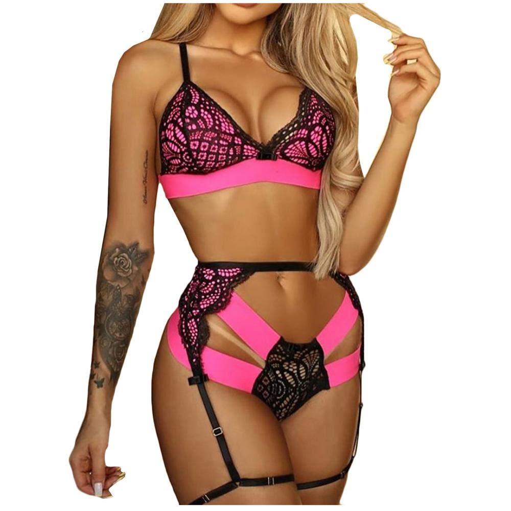 Set di Biancheria Intima Sexy in Pizzo + Giarrettiera + Perizoma