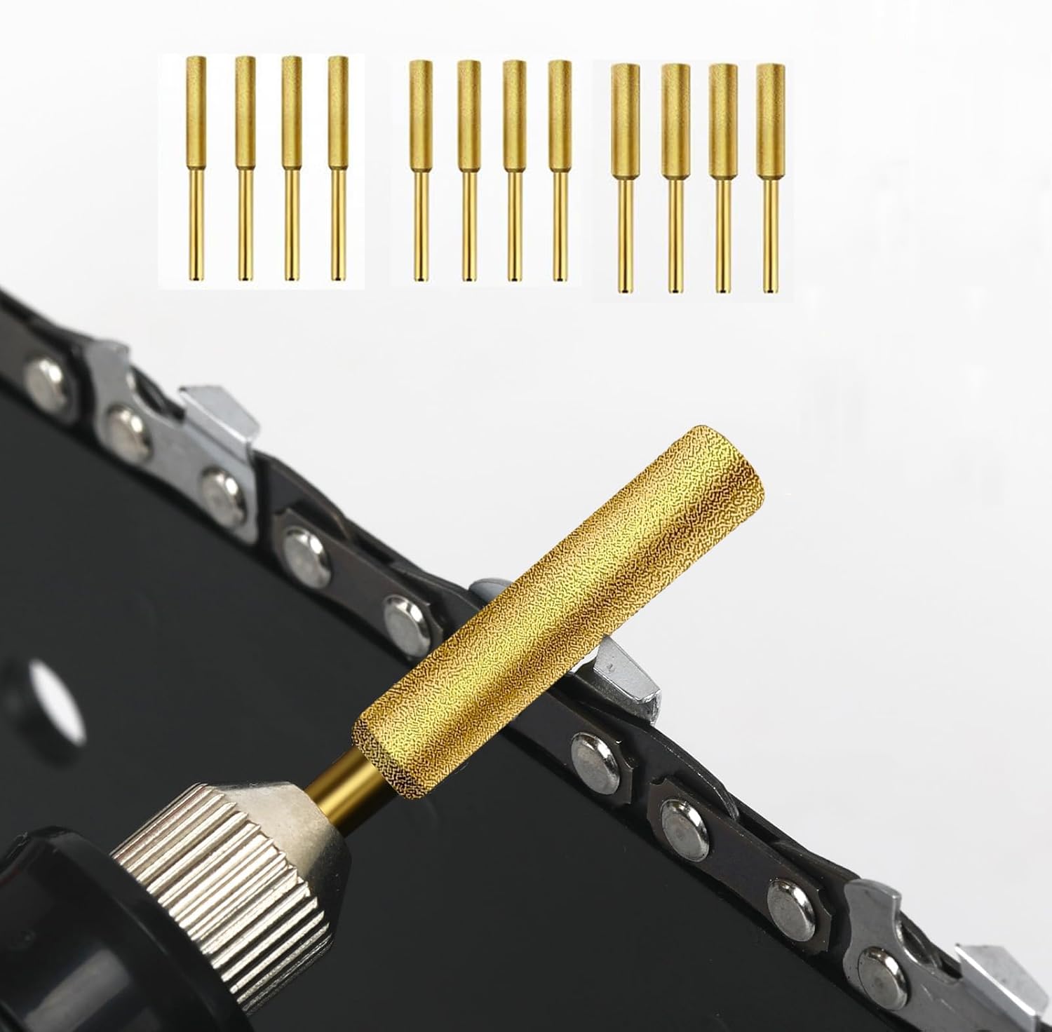 Serplex® Chainsaw Sharpener Bits Titanium Plated 12Pcs High Hardness Emery Attachments for Chainsaw Chain 4mm 4.8mm 5.5mm Diameter Sharpening Bits Compatible with Electric Rotary Power Tools-image-32
