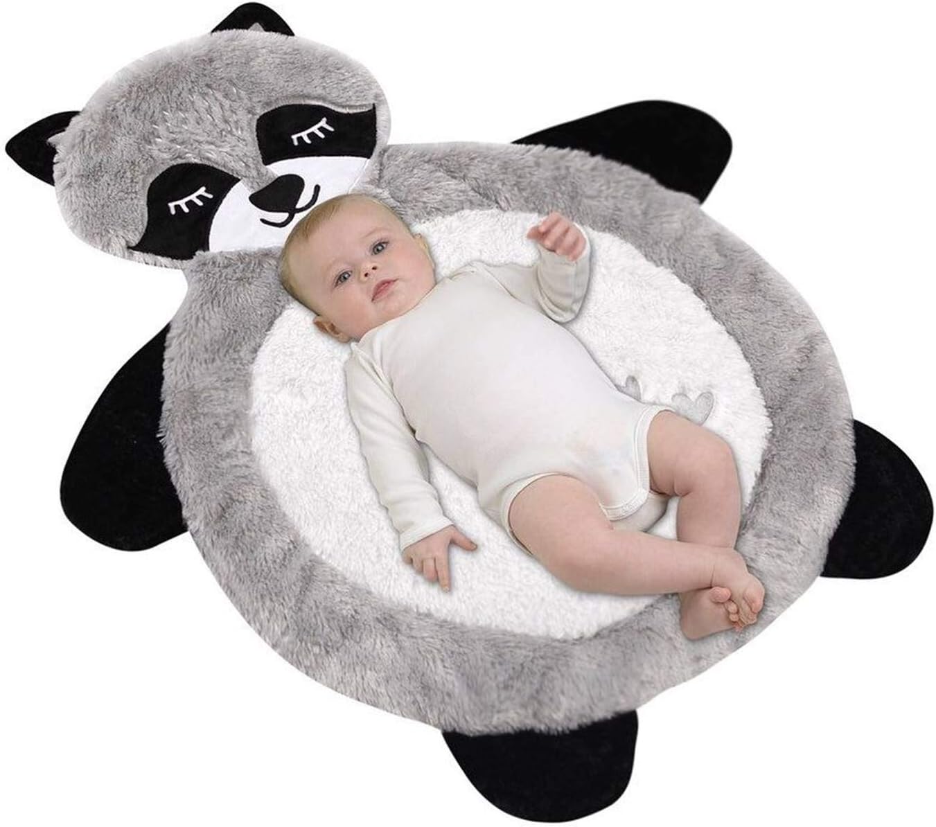Little Grape Land Baby Play Mat for Floor, Tummy Time Mat Newborn Raccoon Themed, Activity Gym Play Mat for Babies Toddlers Infants, Foldable & Machine Washable